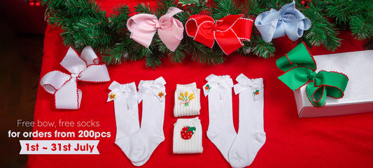 Free bows &amp; socks in July for all orders from 200 pieces