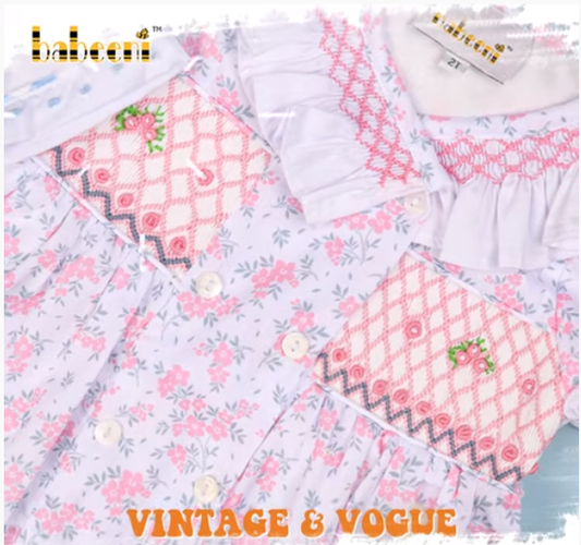 Children clothing with geometric smocked patterns