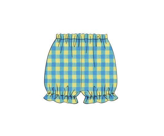 O25- Aqua, yellow plaid linen fabric
