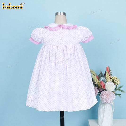 Honeycomb Smocked Dress Pink And White Flower Embroidery For Girl - DR3710