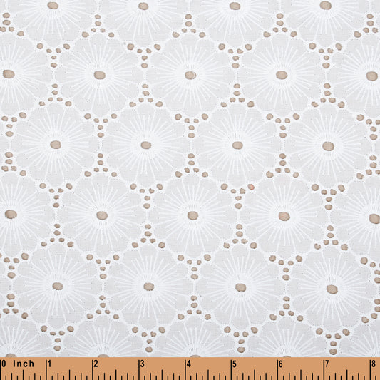 LE11- Daisy floral white Embroidery fabric