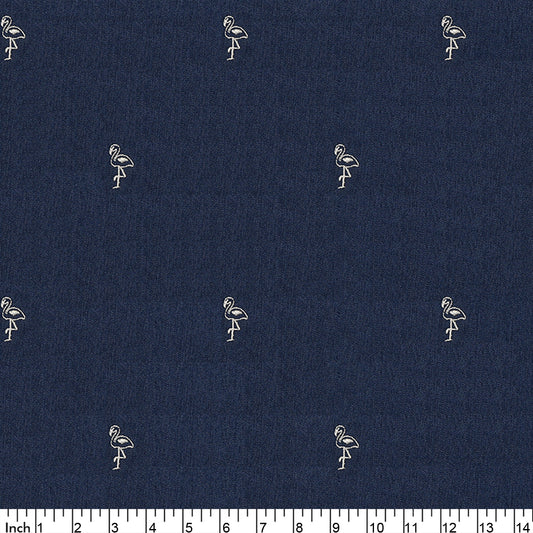 Y25 - flamingo on denim fabric