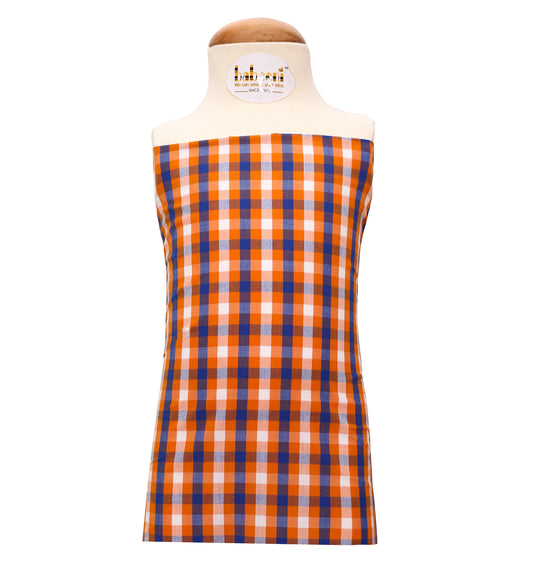 M74- Orange, navy and white plaid fabric