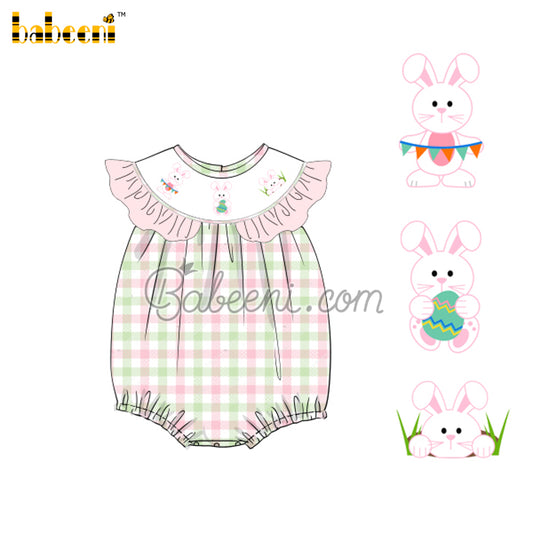 Bunny hand smocked baby ruffle bubble – DR 3526