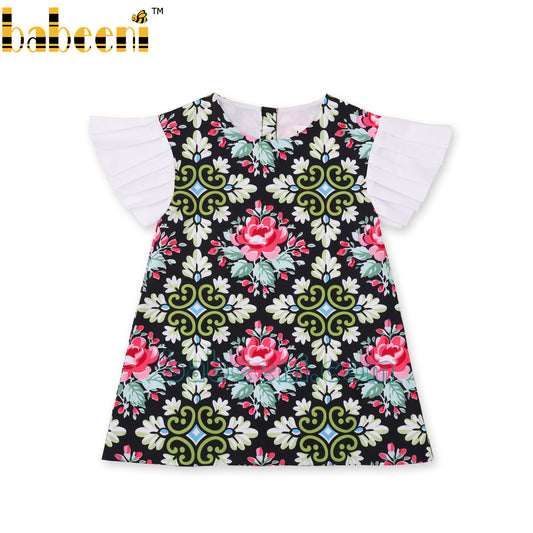 Vintage floral Plain Dress  for little girl - DR 2863