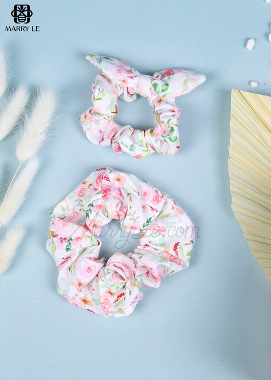 PINK FLORAL DIGITAL PRINTED SCRUNCHIES - MD351