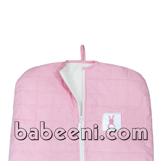 Pink bunny smocked quilted garment bag for kid - QA 03