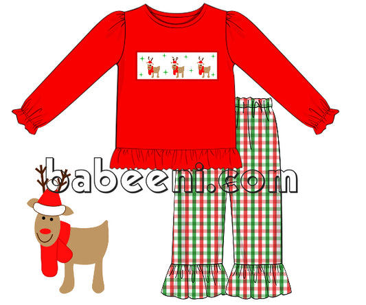 Nice reindeer smocked girl set - DR 2543