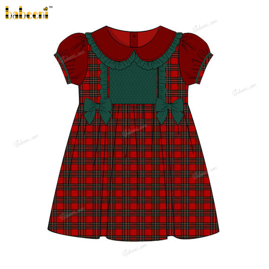 Honeycomb Smocked Dress Red Green Accent For Girl - DR3721