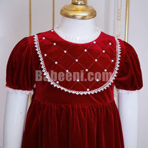 Baby Girl red velvet pearl dress- DR 2789