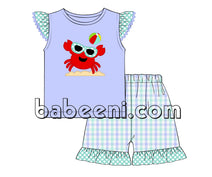 Appliqué short set for girl with lovely red crab - DR 2580