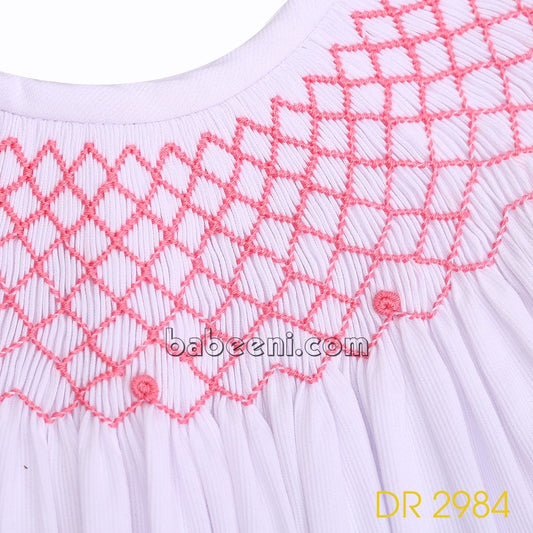 Exquisite geometric smocked white dress - DR 2984