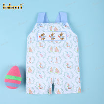 Smocked Shortall In Blue 3 Bunny For Boy - BC1184