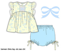 F106- baby blue floral in light yellow woven printing 4.0