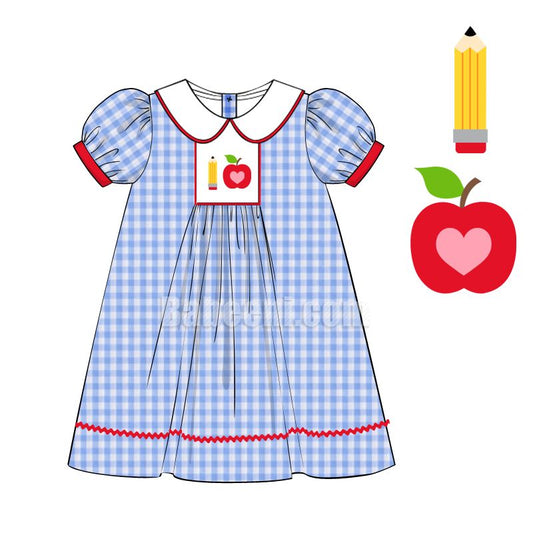 Apple pen hand embroidery girl dress - DR 2748