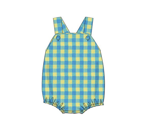 O25- Aqua, yellow plaid linen fabric