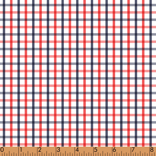 P14- Red, Navy  windowpane fabric