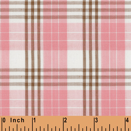 M116- Pink, brown plaid fabric