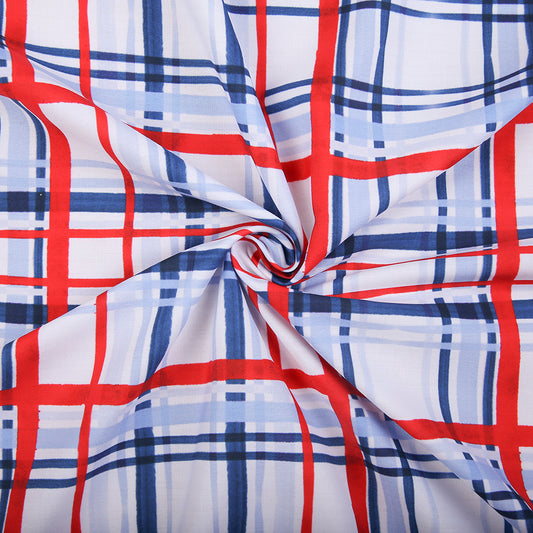 F178- blue, navy, red large plaid woven printing 4.0