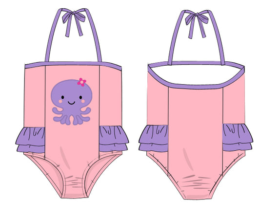 Stunning pink octopus swimwear for little girl - SW 431