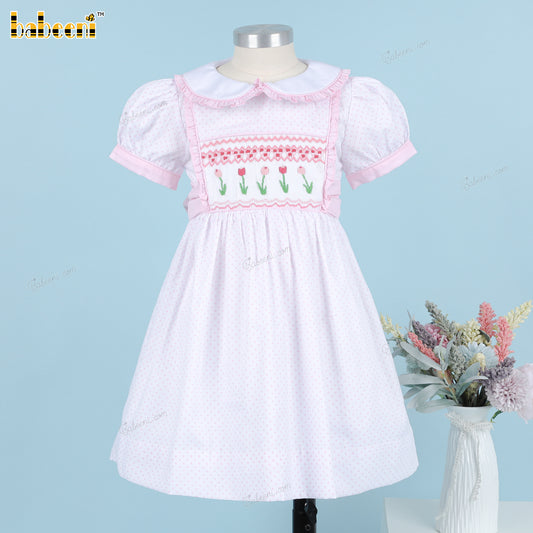 Girl Geometric Smocked Belted Dress In Pink - DR3786