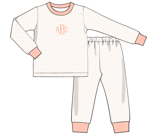 K305- white with tiny pale peach dot knit fabric printing 4.0