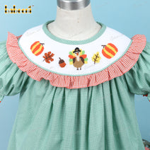 Smocked Bishop Dresses In Green And Organe  For Girl - DR3605