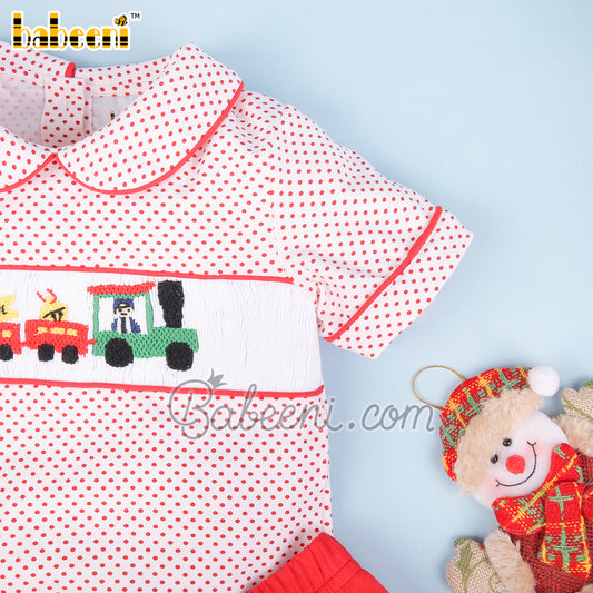 Christmas Train smocked boy set clothing– BC 1072