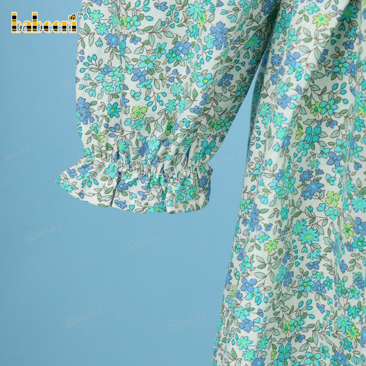 Plain Dress Green Floral Butterfly Neck For Girl - DR3639