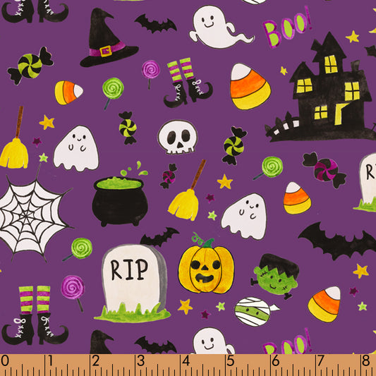 K234- Purple Halloween printed 4.0 knit fabric