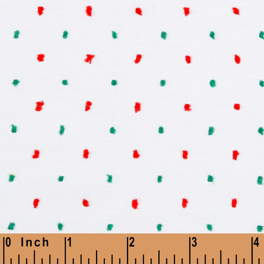 O36- red, green swiss dot fabric