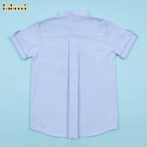 Boy Shirt Short Sleeve In Blue Anchor Embroidered - BC1247