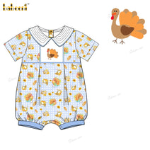 Boy Hand Embroidered Turkey Bubble In Blue - BC1288