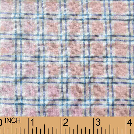 XB28- pink, blue Plaid seersucker