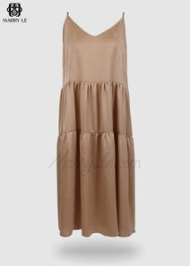 SLEEVELESS GOLDEN BROWN MAXI DRESS - MD07