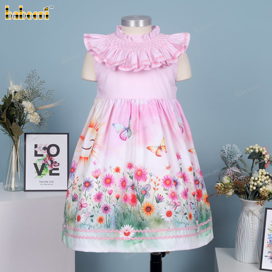 Girl Dress with Spring-Summer prints with zigzag embroidery - DR4178