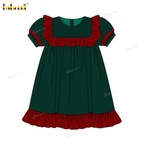 Honeycomb Smocked Dress Green And Red Accent For Girl - DR3722