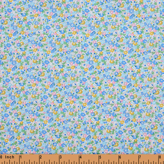 F198- Azure blue, dandelion yellow floral