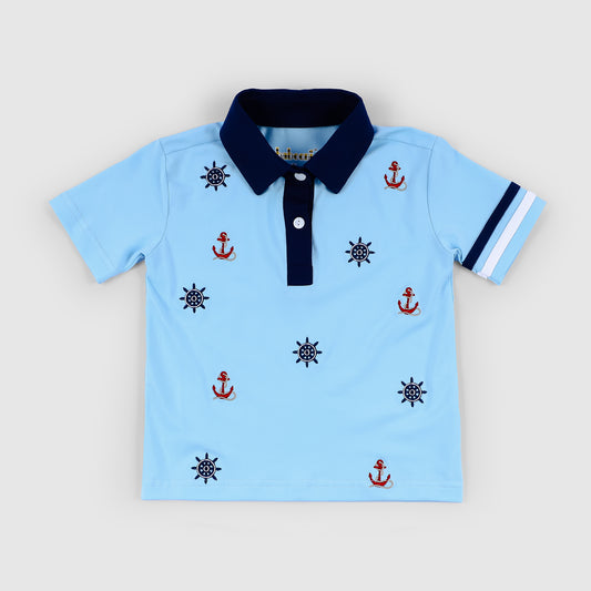 BC1448 - Boys Nautical Embroidered Knit Polo Shirt