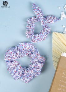 BLUE FLORAL PRINTED SCRUNCHIES - MD373