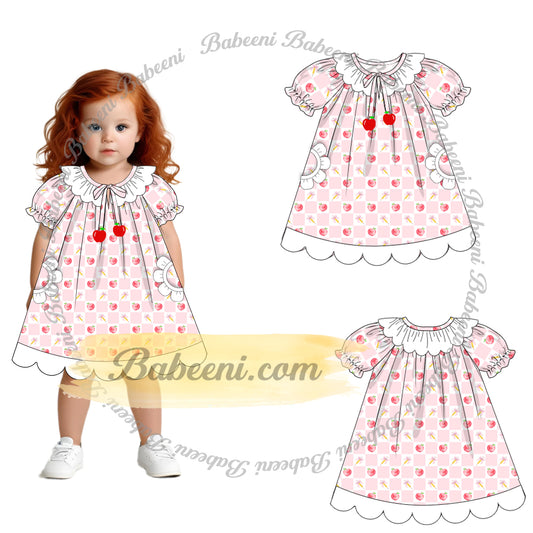 Apple Pocket Scallop Hem Dress - DR4237