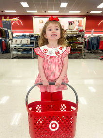 Shopping dog hand-smocked baby girl's clothing set 