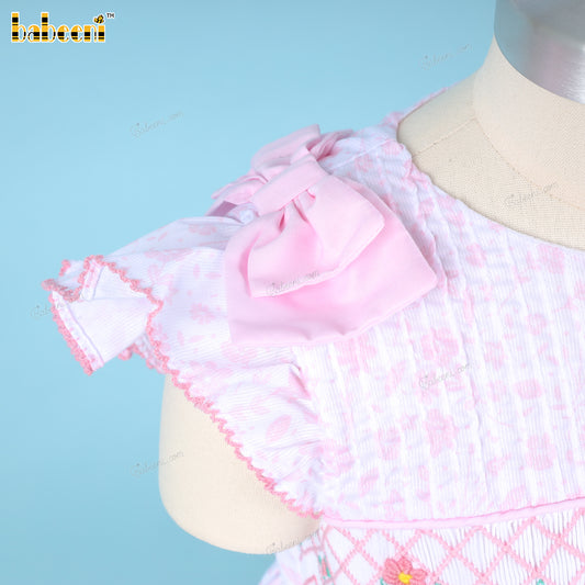 Girl Geometric Smocked Dress In Pink - DR3783