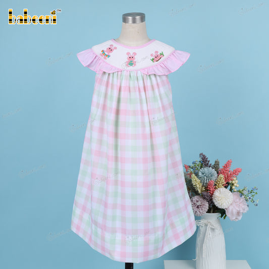 Bishop Smocked Dress Easter Bunny In Pink For Girl - DR3614