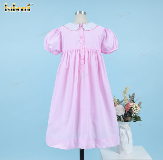 Honeycomb Smocked Dress Pink With Flower Garden Around Neck For Girl - DR3696