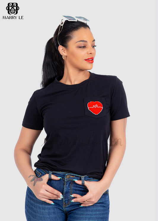 HEART BLACK T-SHIRT FOR WOMEN - MD119