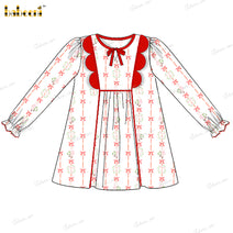 Girl White Dress With Red Bows Christmas Theme - DR4028