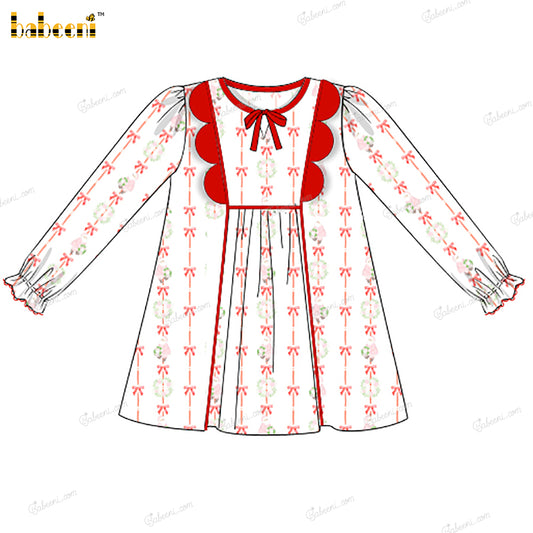 Girl White Dress With Red Bows Christmas Theme - DR4028