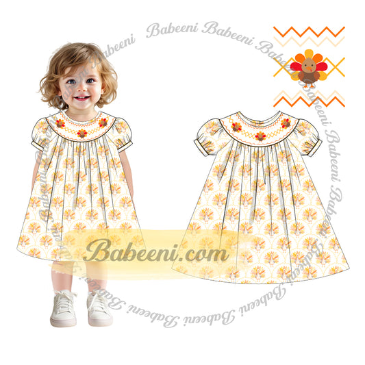 Pumpkin Smocked Bishop Dress for Girls – DR4380