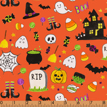 K235- Orange Halloween printed 4.0 knit fabric